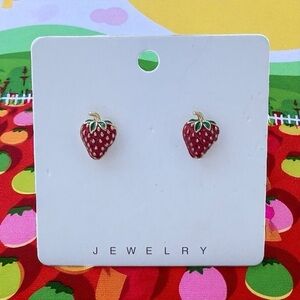 Strawberry Enamel Charm Stud Earrings